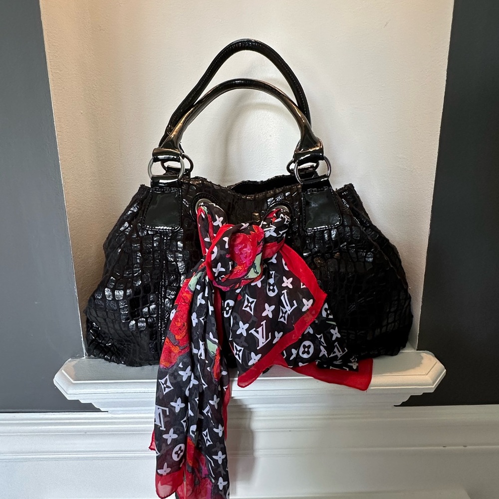Black Designer Women's Bag with Scarf